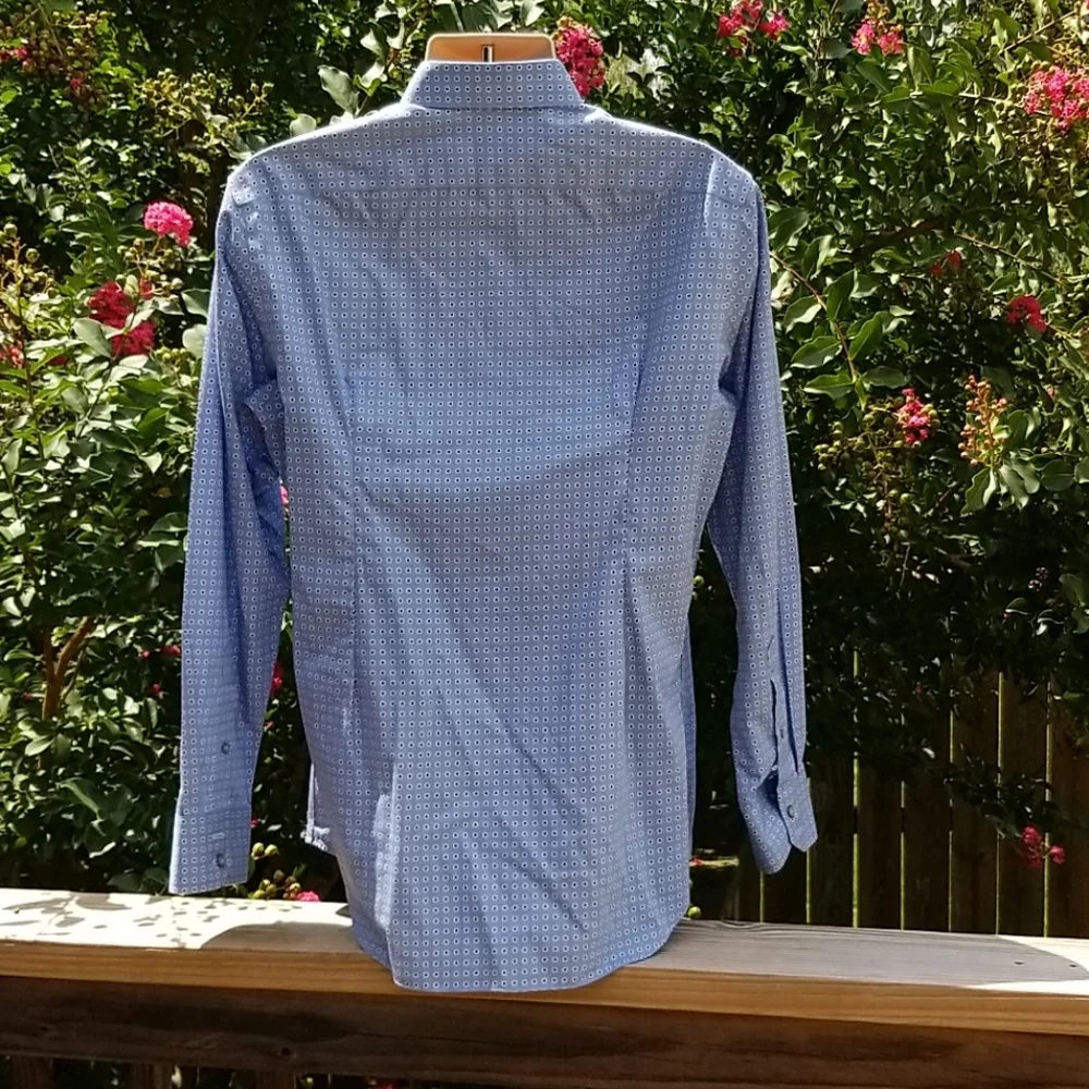 Banana Republic Non Iron Slim Fit Blue Geometric Button Front Shirt Mens Medium